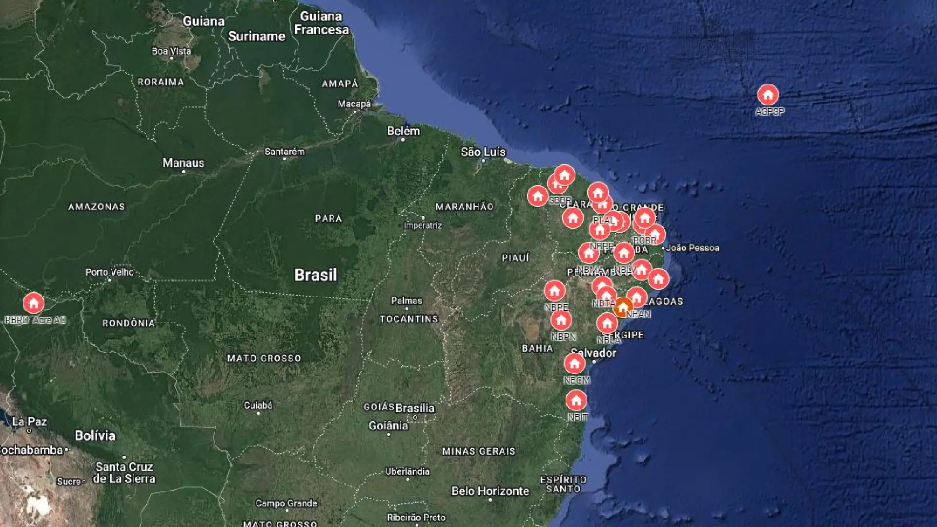 Locais de monitoramente sismológico no Nordeste