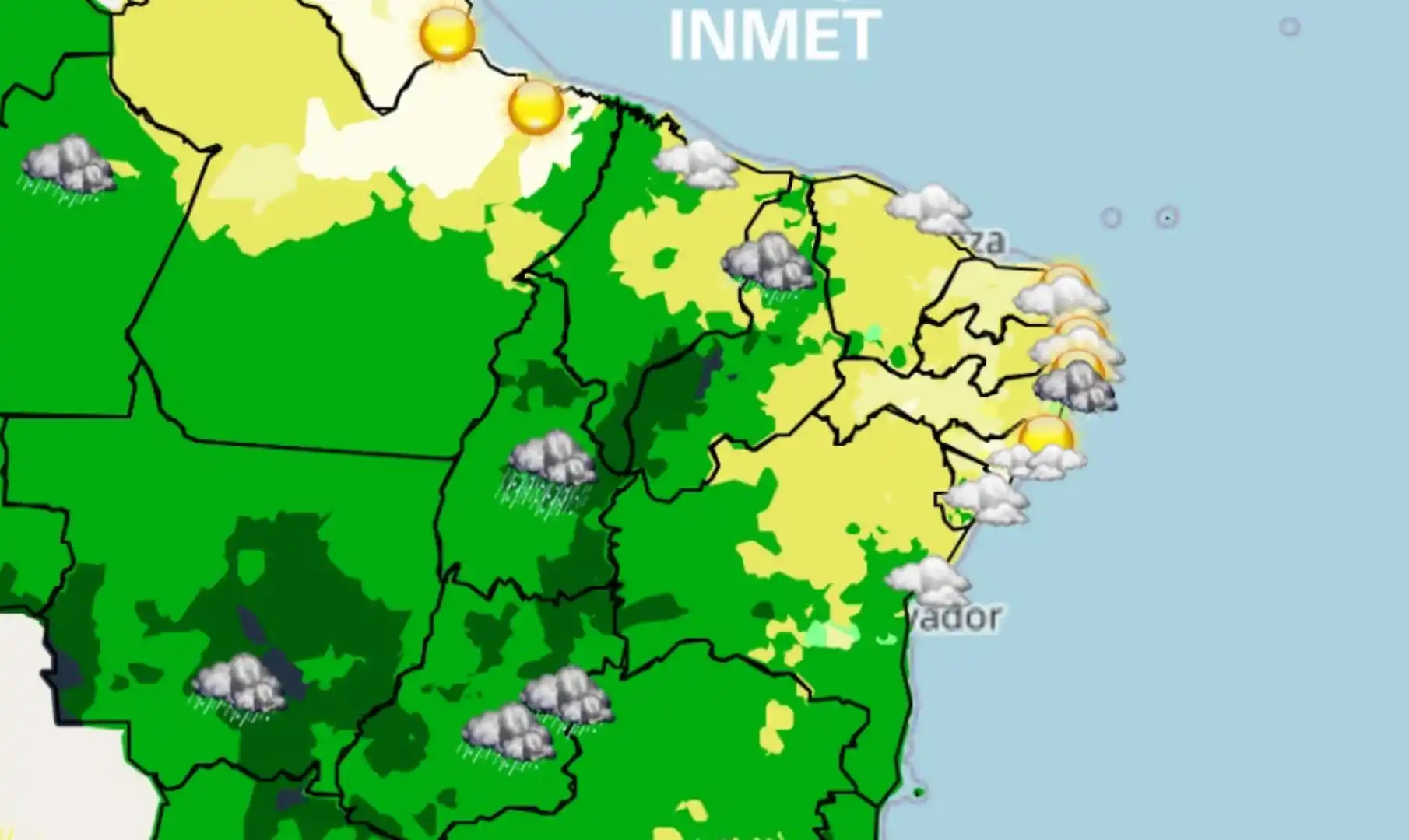 previsão do tempo no Nordeste