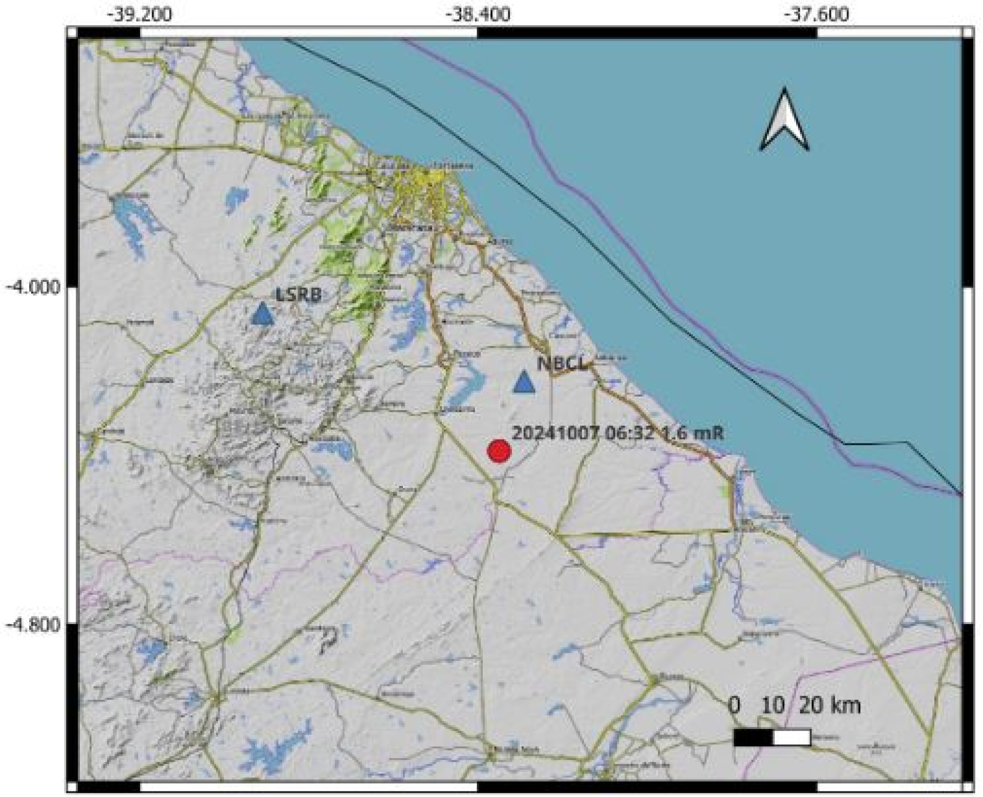 localização do tremor de terra