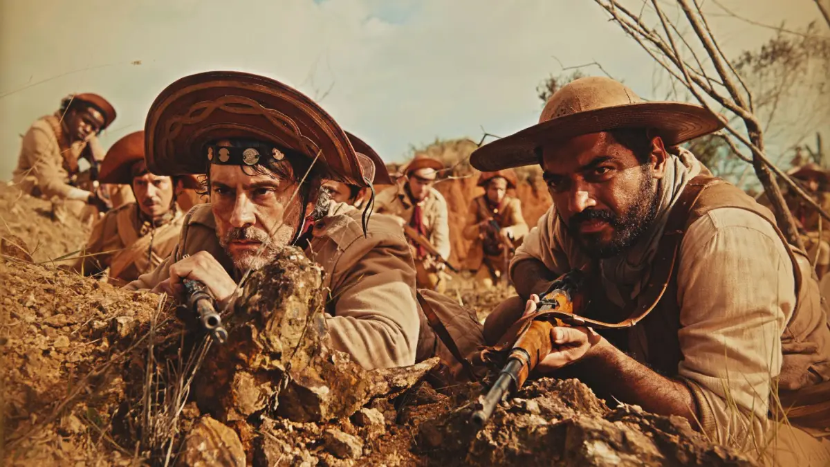 cangaceiros deitados com arma em punho esperando