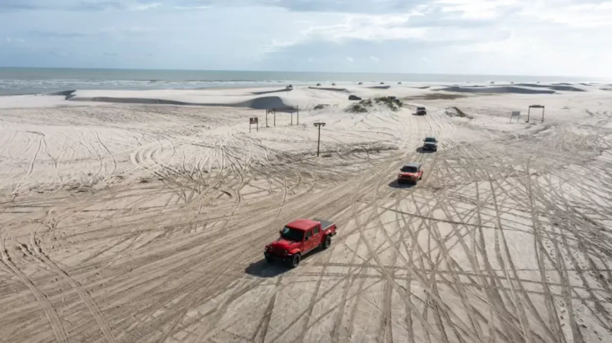 carros na areias da praia em fila
