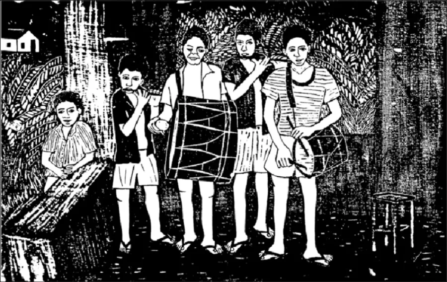 trabalho de Jose Lourenco Gonzaga Banda Cabacal Xilogravura 42-30 cm imagem reprodução