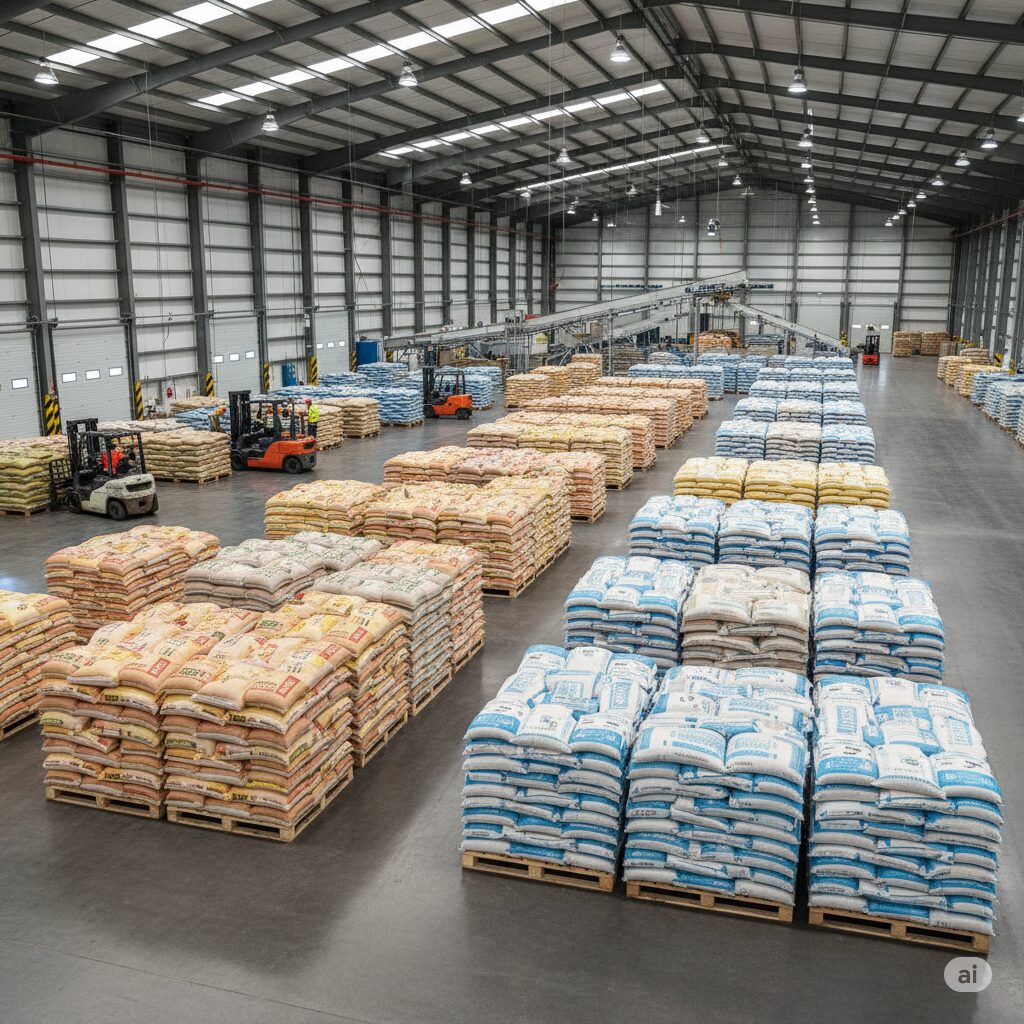 sacos de arroz, feijão e milho em deposito