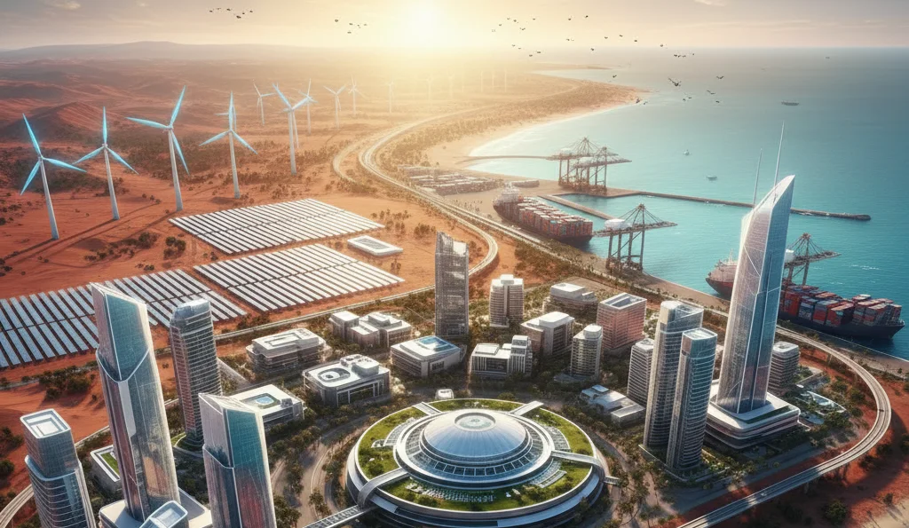 Nordeste tem setores estratégicos de investimentos que estão transformandoa região. Imagem futuristicas IA