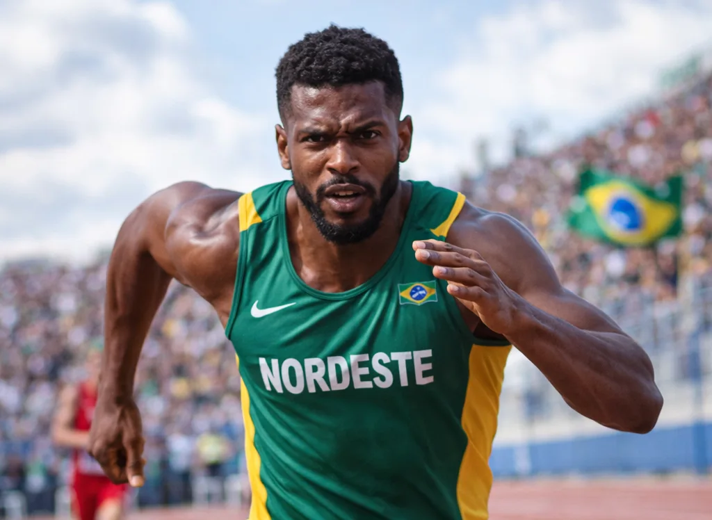 Atleta em pista de atletismo IA