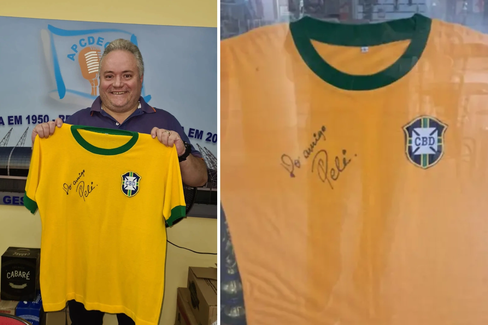 Camisa autografada por Pelé. Foto_ Reprodução