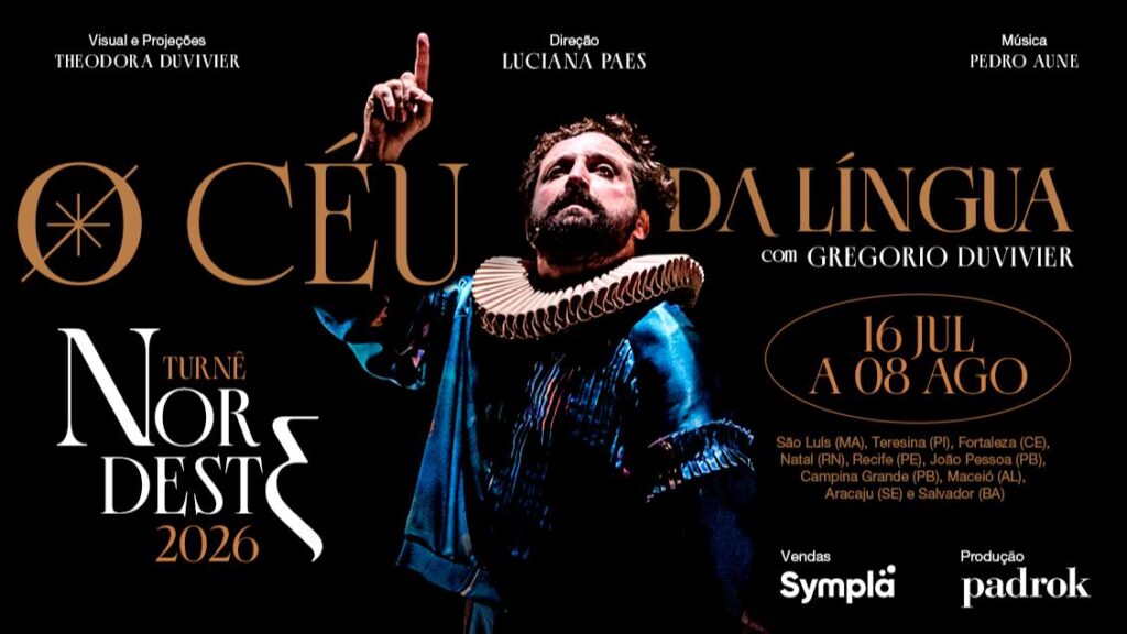 Cartaz de O Céu da Língua, com Gregório Duvivier