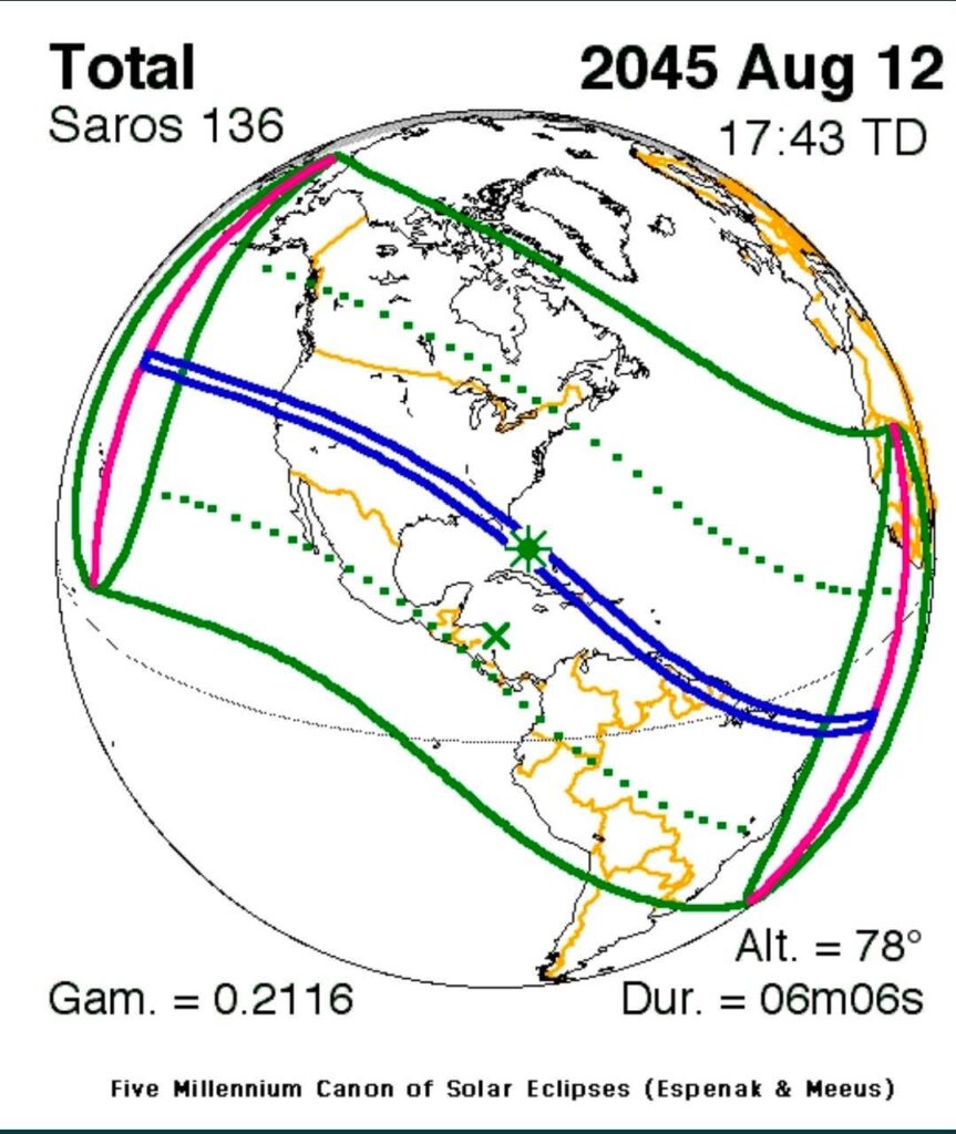 Áreas de visibilidade do eclipse