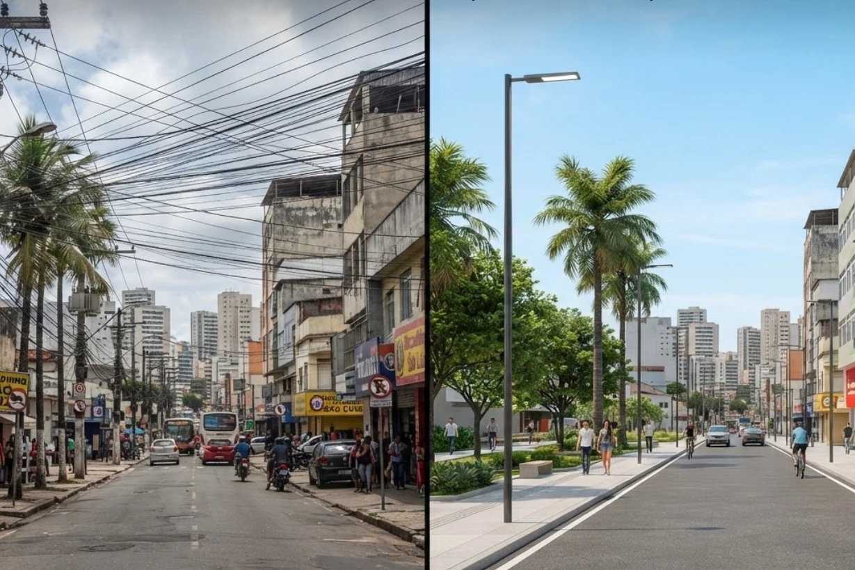 Fim da fiação área em Fortaleza. Imagem ilustrativa de IA