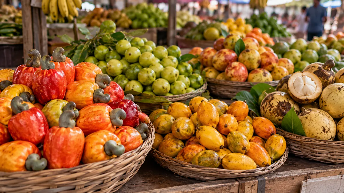 Feira Tropical de Frutas Brasileiras montagem IA NE9