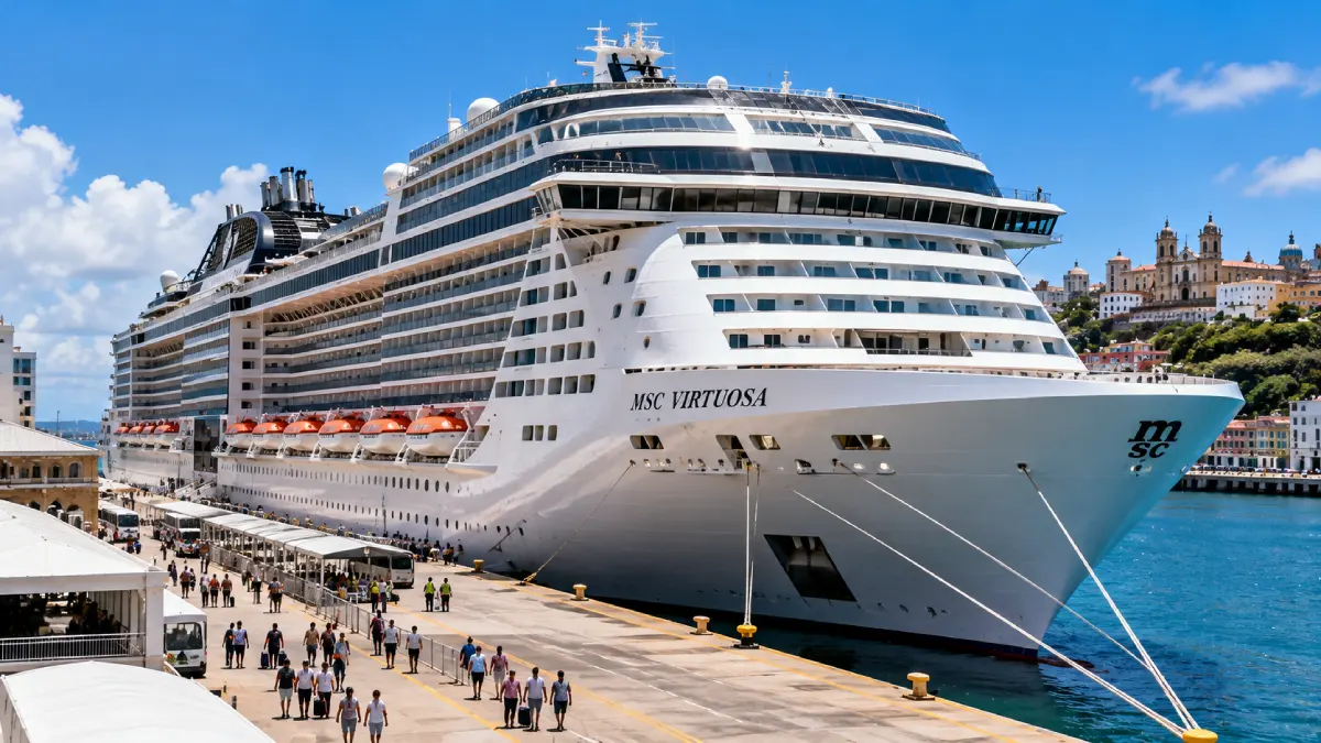 Navio MSC Virtuosa no Porto ensolarado