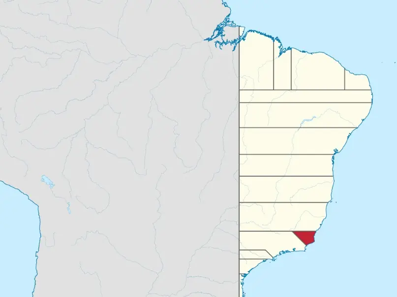 Mapa do Brasil na época com destaque à capitania da Paraíba do Sul 