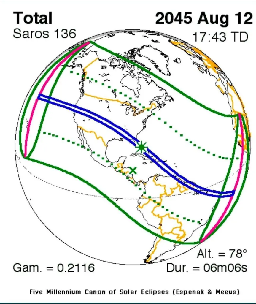 Áreas de visibilidade do eclipse